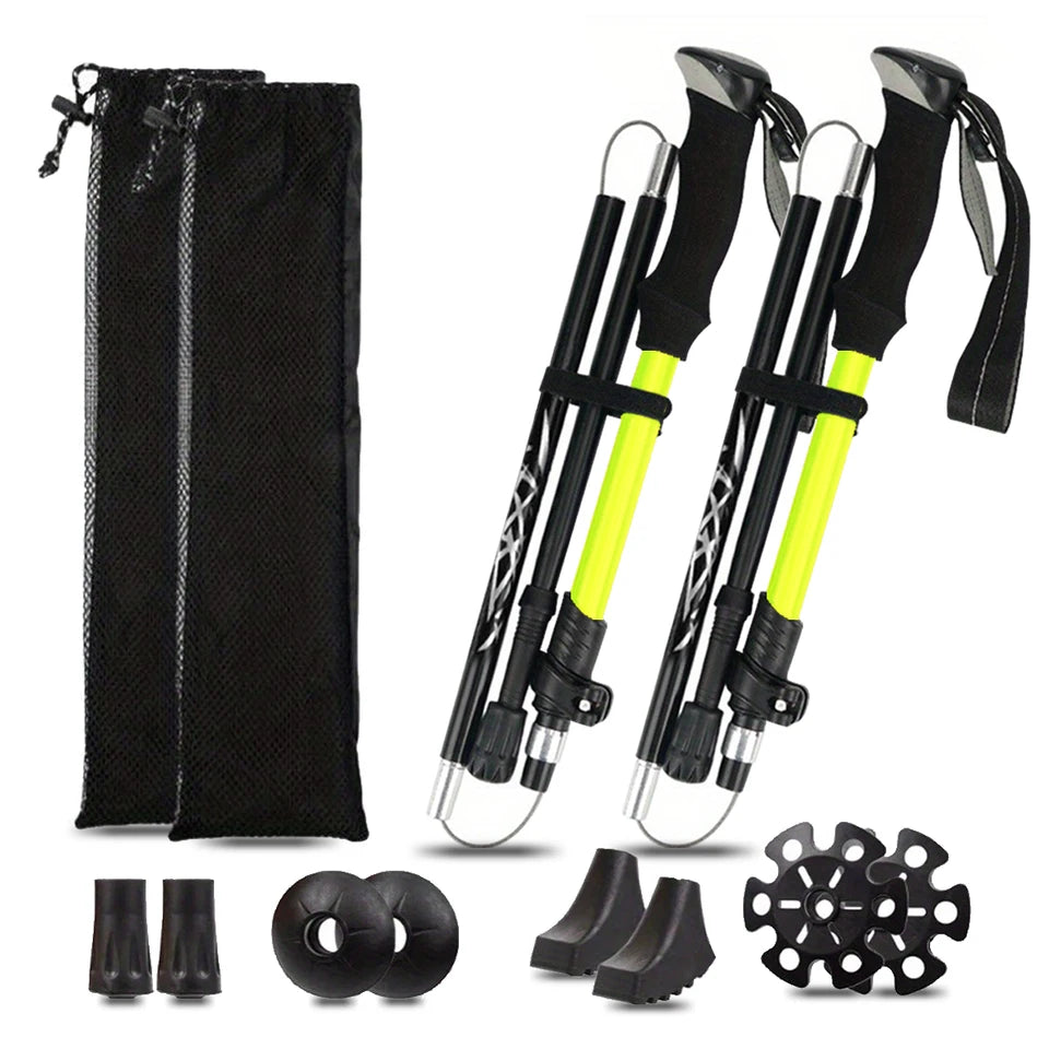 Ultralight Aluminum Alloy 5-Section Folding Trekking Pole—Ideal for Outdoor Hiking, Mountaineering, and Walking; Sturdy and Durable.