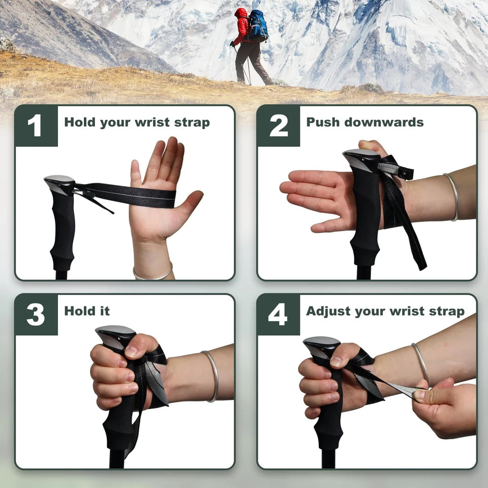 Ultralight Aluminum Alloy 5-Section Folding Trekking Pole—Ideal for Outdoor Hiking, Mountaineering, and Walking; Sturdy and Durable.