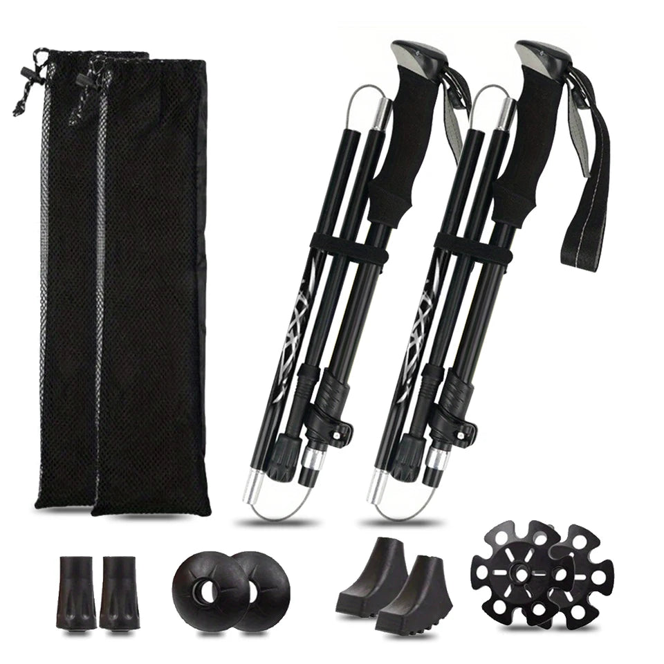Ultralight Aluminum Alloy 5-Section Folding Trekking Pole—Ideal for Outdoor Hiking, Mountaineering, and Walking; Sturdy and Durable.